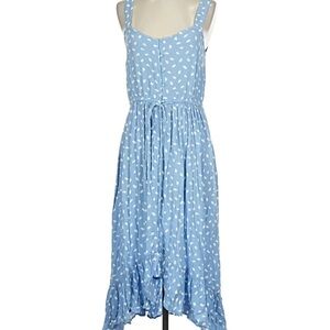 LOFT Light Blue Midi Dress with White Dot Print